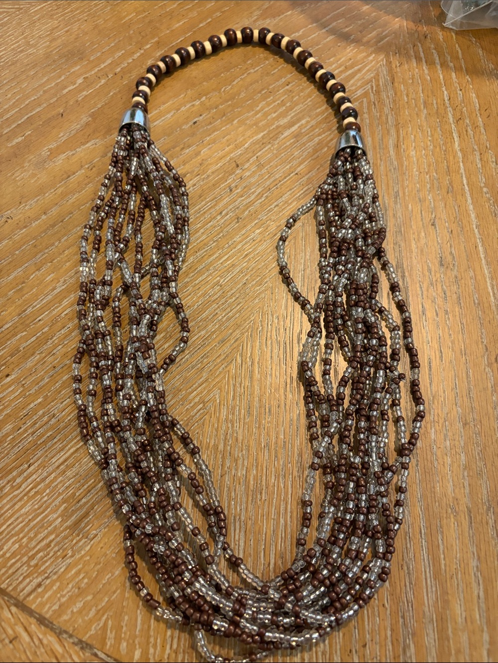 Multi-Strand Brown Glass Bead Necklace 32 inches long nice weight with 13 strand